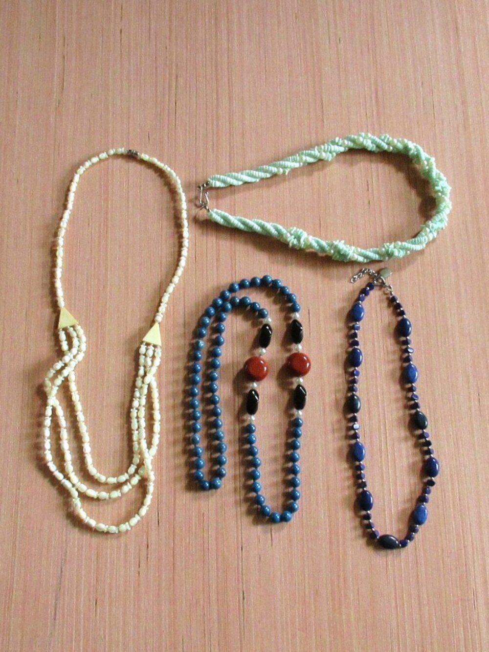Bundle of 4 Necklaces Stone Chaps RL, Shell Chips, Carved MOP, Lapis Onyx Agate